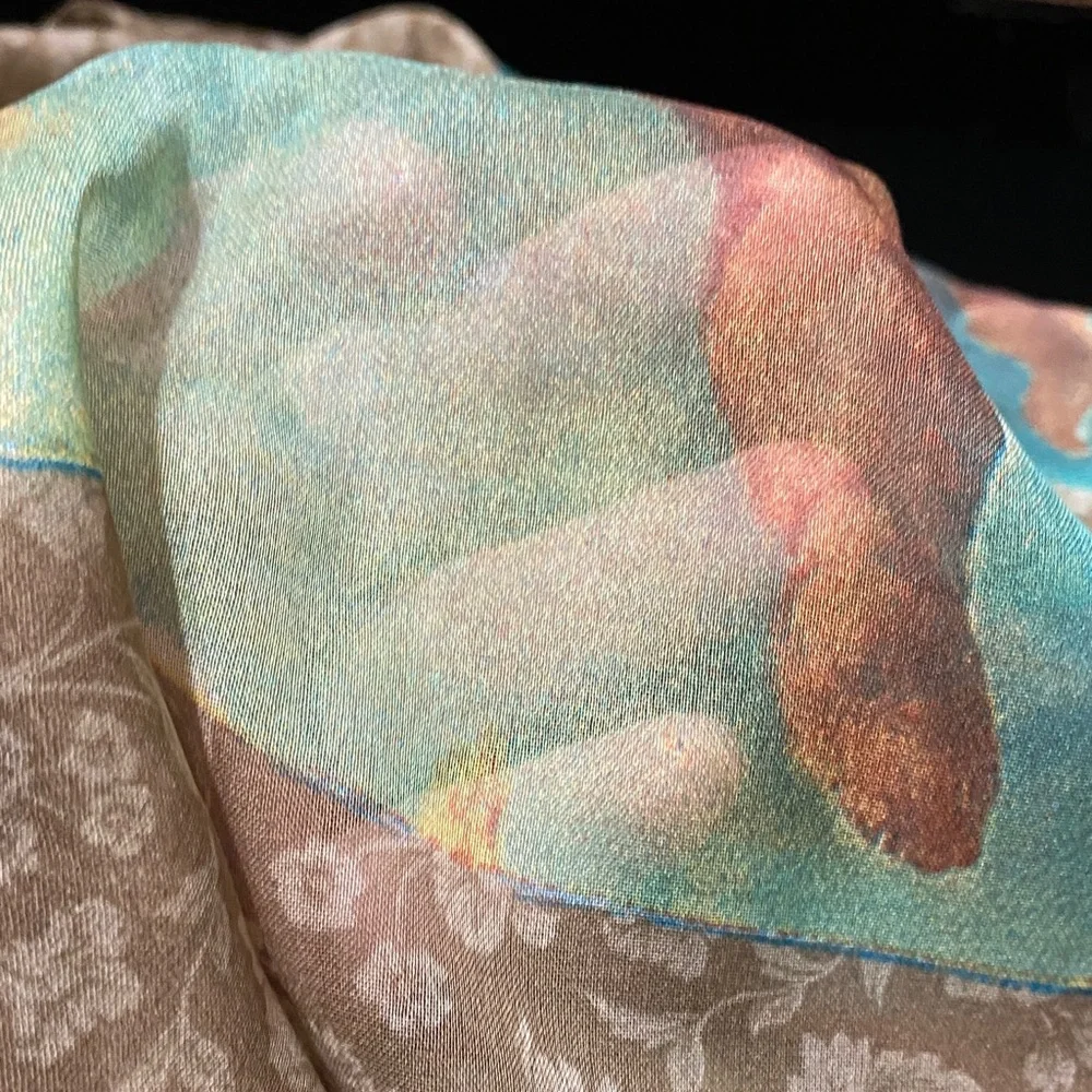 Betmar Vintage Artistic blue beige cherub sheer Scarf - Picture 13 of 16